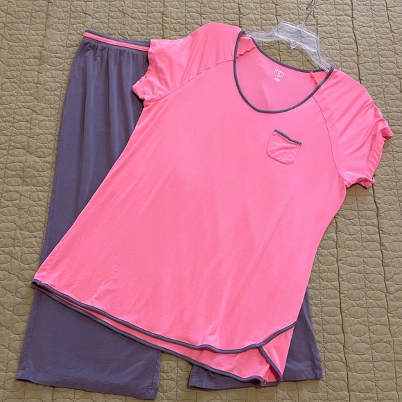 New Directions PJS Intimates 2PC Orange & Gray Pullover Top, Capri Bottom Sz Lg - Picture 8 of 12